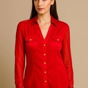 Red Button-Up Women's Top